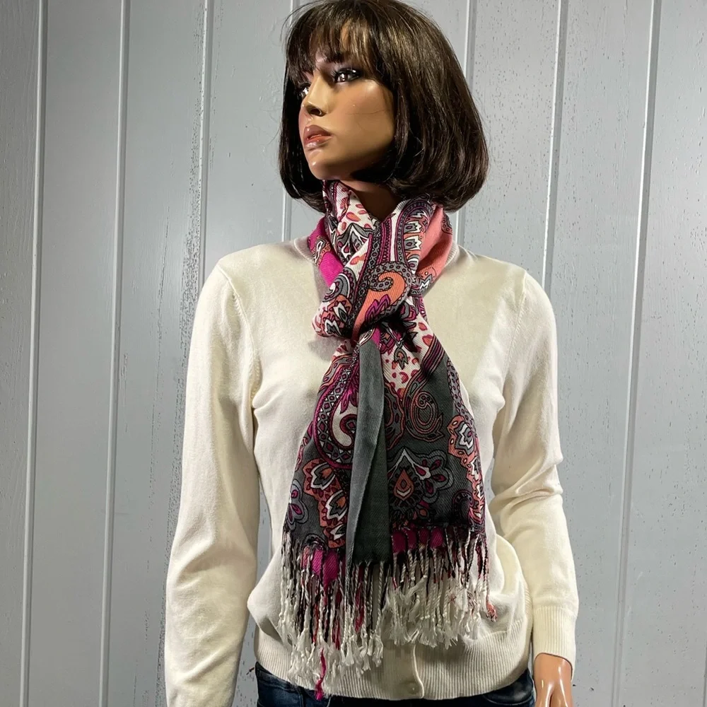 *Women's Hot Pink Floral Paisley Shawl Scarf